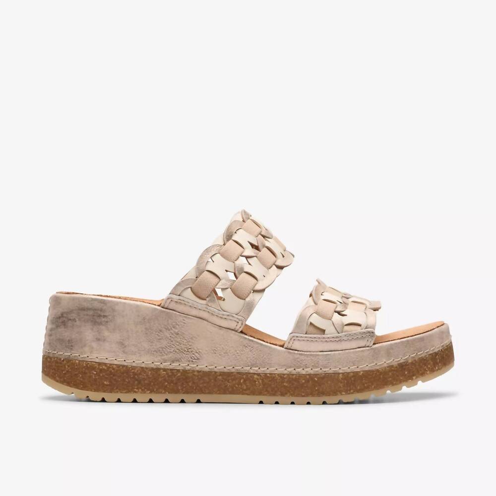 NEW CLARKS women's kassanda mule sandals - wide in metallic combi